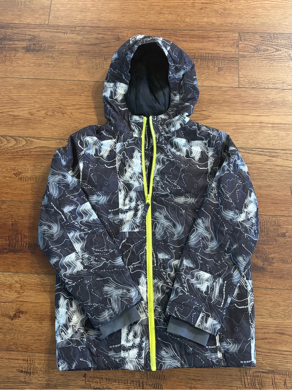 Lands’ End Kids Hooded Winter Jacket Topographic Print Size L 10-12